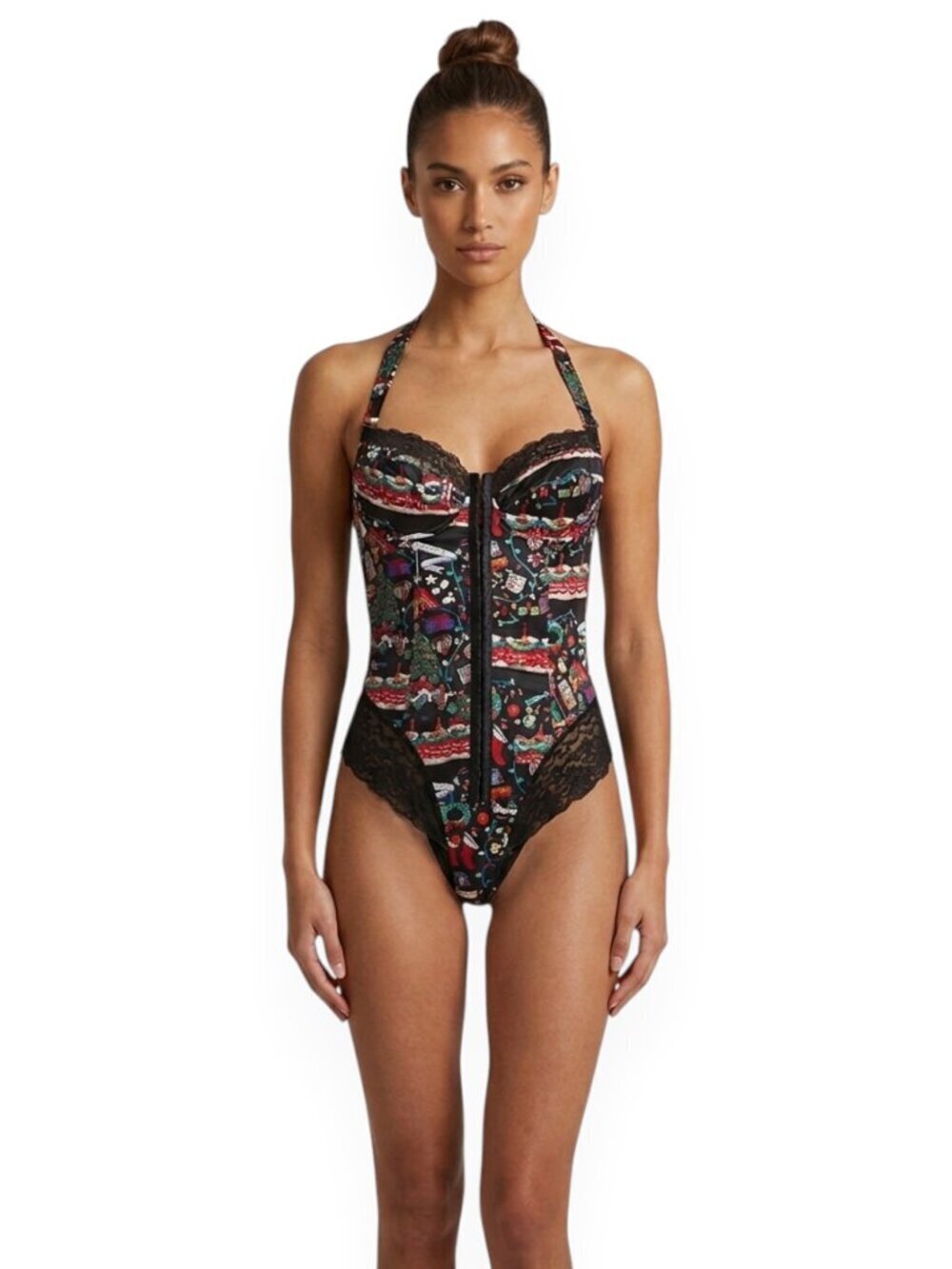Nicole Miller Lingerie Vintage Christmas Holiday Teddy Bodysuit Silk NWT New 36B